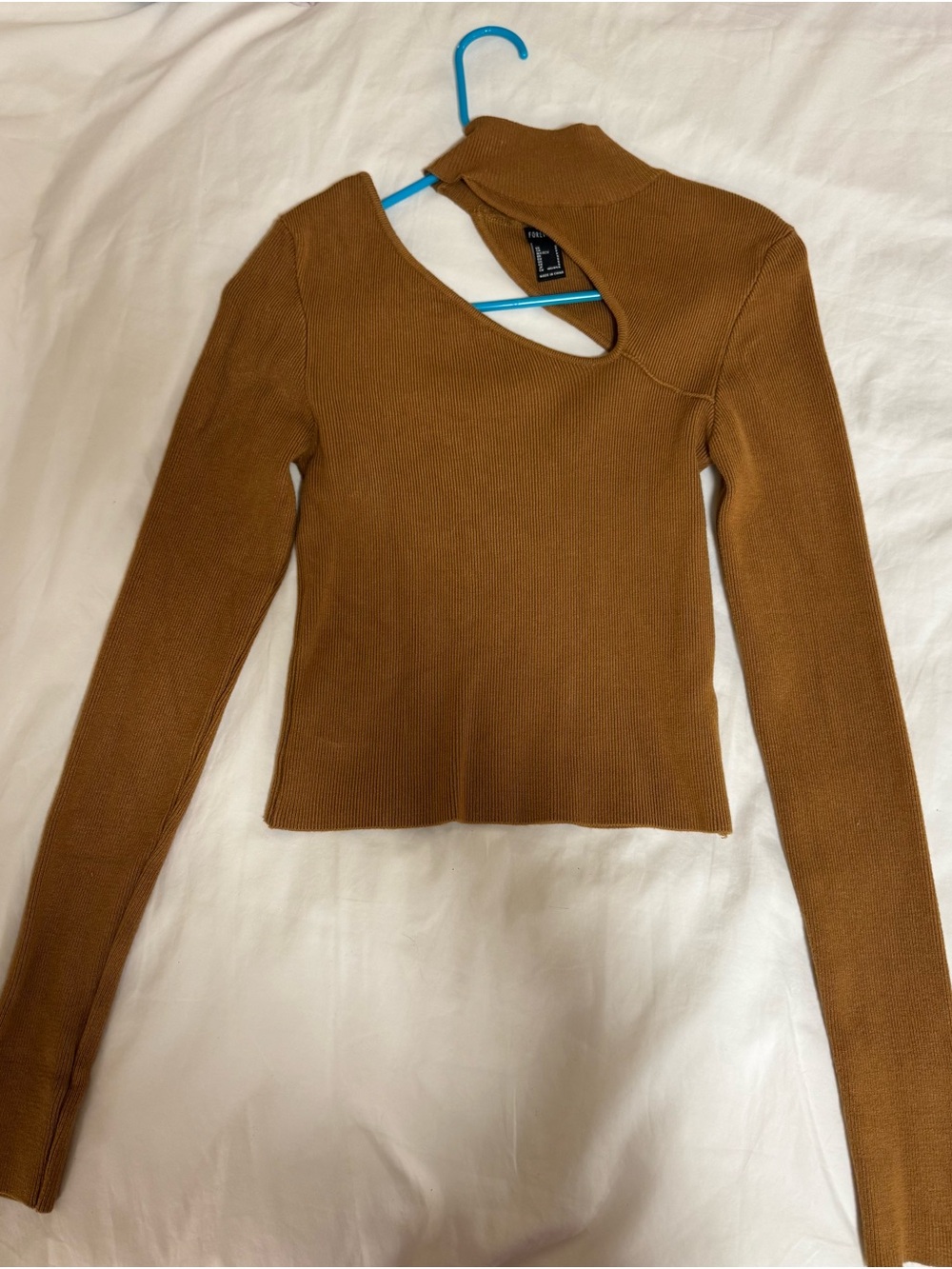 Dark Mustard Yellow Cutout Ribbed Long-Sleeve Mock Neck Sweater Forever 21